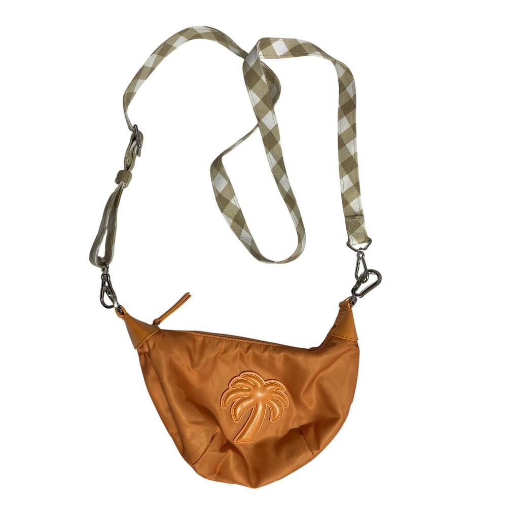 PALM ANGELS Brown Leather Palm Tree Hobo Shoulder Bag Made in Italy